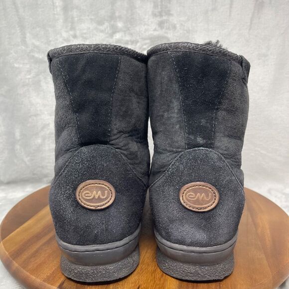 EMU Boots Mens 12 Black Suede Australian Sheepskin Lined Wallabee Style Juc Lo - Picture 8 of 16